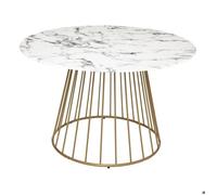 Table à manger ""Rayo"" blanc effet marbre doré D120cm - Atmosphera createur d'interieur