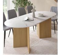 IDMarket - Table à Manger Extensible Ovale Marthe 6-10 Personnes Plateau marbre Blanc Alaska et Bois façon hêtre 160-200 cm
