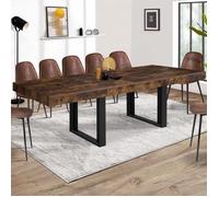 Table à manger rectangle extensible - IDMARKET - PHOENIX - Bois vieilli et noir - 6-12 personnes - 200-300 cm