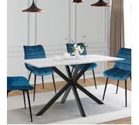 IDMarket – Table Alix rectangle 4-6 personnes pied araignée métal noir plateau effet marbre 110 cm