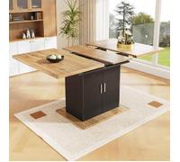 table à manger rectangulaire-6 personnes extensible avec placard de rangement,table de cuisine peu encombrante,MDF,Naturel+noir