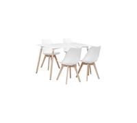 | Table à manger rectangulaire bois 120cm blanc - Hedvig - 4 chaises 4 places scandinave pieds bois