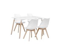 Table à manger rectangulaire bois 120cm blanc - Hedvig - 4 chaises. 4 places. scandinave. pieds bois