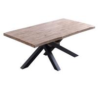 Table à manger rectangulaire en bois de chêne miel avec pieds en métal noir - Longueur 180 x Profondeur 100 x Hauteur 76 cm --