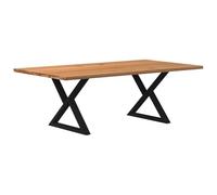 Table à manger rectangulaire en chêne massif marron clair 220 x 120 x 74 cm - Table de salle à manger durable pour les grandes familles - Table de cuisine stable avec pieds en acier - Design moderne