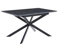 Table à manger rectangulaire extensible en céramique coloris noir / pieds noir - Longueur 140-180 x profondeur 80 x hauteur 75 cm - -