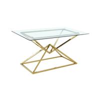 Table à Manger Rectangulaire Verre Transparent Pieds Gold - 150×90 cm - PYRAMIDE