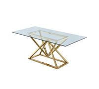 Table à Manger Rectangulaire Verre Transparent & Structure Gold - 180×90 cm - PYRAMIDE