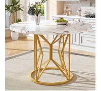 Table à manger ronde (100 × 100 × 76 cm) pour 4 à 6 personnes, pour la salle à manger ou le salon, pieds en métal - Or