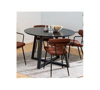 Table à manger ronde 120x120x75 cm décor chêne noir - MALIK