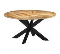 Table À Manger Ronde 150 Cm Bois De Manguier Massif Noir Avec Pieds En Fer Marron