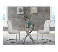 Table à manger ronde 2 personnes en verre trempé et métal chromé - COSIMA