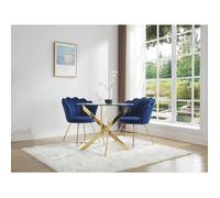 Table à manger ronde 2 personnes en verre trempé et métal doré - Transparent - COSIMA