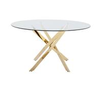 Table à manger ronde 6 personnes en verre trempé et métal doré - Transparent - COSIMA