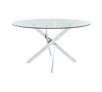Table à manger ronde 6 personnes en verre trempé et métal chromé - Transparent - COSIMA