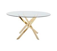 Table à manger ronde 6 personnes en verre trempé et métal doré - Transparent - COSIMA