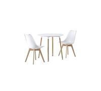 Table à manger ronde scandinave pieds bois 2 chaises Hedvig Ø80cm