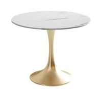 Table À Manger Ronde À Base De Tulipe For 2 À 4 Personnes, Tables Basses | Épaisseur de bureau dalle roche 12 mm, tables de salon base métal, hauteur 75 cm, facile à nettoyer(Gold,80cm)