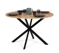 Table à manger ronde ALIX 6 personnes pied araignée bois et noir 110 cm