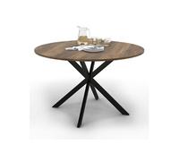 IDMarket - Table à Manger Ronde Alix 6 Personnes Pied araignée Noir et Plateau Bois foncé Hawkins 110 cm