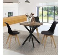 IDMarket – Table à manger Alix ronde 4 personnes pied araignée noir plateau bois foncé Hawkins 80 cm