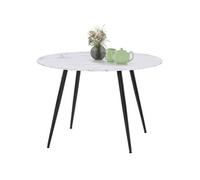 IDMarket - Table à Manger Ronde Amelia 4 Personnes Effet marbre Blanc Alaska Pieds métal Noir 110 cm
