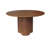 Table à manger ronde bois d'hévéa et placage chêne noyer 4 places 130cm - Leonore
