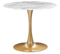 Table de Salle à Manger Industrielle Effet Marbre Blanc Ronde MDF Base en Métal