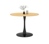 Table À Manger Ronde Dalia 4 Personnes Pieds Tulipe Bois Et Noir 100 Cm