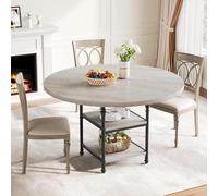 Table à Manger Ronde de 120 cm, Table de Cuisine pour 4 à 6 Personnes, avec étagère de Rangement à 2 Niveaux, Table Circulaire en Bois de Ferme pour la Cuisine et la Salle à Manger, Gris Rustique