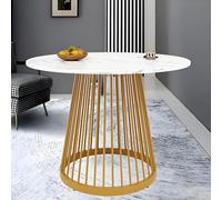 Table à manger ronde de 80 cm pour 4 personnes, table de salle à manger de style campagnard avec base en métal robuste pour cuisine, maison, appartement, petite table à manger,Gold