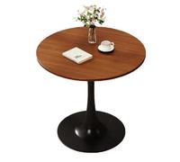 Table à manger ronde de noyer rétro pour 24 personnes Table de cuisine moderne du milieu du siècle avec base en piédestal en métal, petite table de tulipe pour café et salle de loisirs table en bois