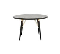 Table à manger ronde en bois laqué noir, 6 places, pieds fuseau, embouts dorés - Nordal, Pulligny - Ø120 cm H76 cm