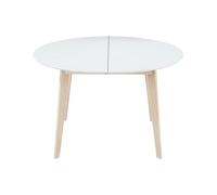 Miliboo - Table à manger scandinave ronde extensible blanc et bois L120-150 cm LEENA