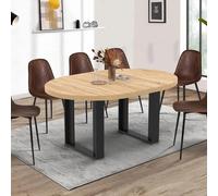 Table à manger ronde extensible bois et noir 6-8 personnes