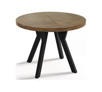 Table à Manger Ronde Extensible Designer - Style Loft, Industriel, Peu Encombrant - Pieds Noirs - 90 à 170 Cm - Pour 4-8 Personnes - Fabriqué En Ue -