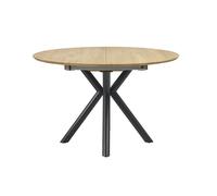 Table à manger ronde extensible en bois clair chêne massif et métal L120-170 cm OLGA