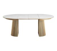 HOMIFAB Table à Manger Ronde Extensible Plateau en céramique Effet marbre et Bois Clair 6/8 Personnes 120/200 cm - Ada