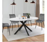 IDMarket - Table extensible Alix Ronde 4-8 personnes - Plateau effet marbre Blanc Alaska 110-150 cm