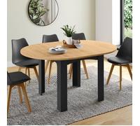 IDMarket Table à manger extensible DONA ronde 4-6 personnes noire plateau façon hêtre 120-160 cm