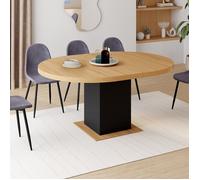 IDMarket Table à manger ronde extensible EDEN Bois/Noir 4–8 personnes 120–160 cm