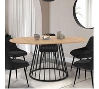 IDMarket - Table extensible ronde Yuna - Plateau bois, pied filaire métal noir - 6-8 pers 110-150cm