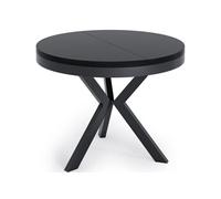Table à Manger Ronde Extensible Style Loft - Grande Table Industrielle Avec Pieds En Métal - Gain De Place Pour Salon Et Séjour - Noir - 100 à 140 Cm
