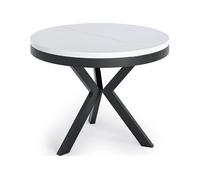 WFL GROUP Table à Manger Ronde Extensible Style Loft - Grande Table Industrielle avec Pieds en Métal - Gain De Place pour Salon Et Séjour - Blanc - 100 à 140 Cm