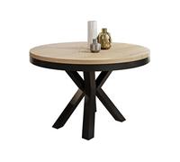 Table à manger extensible - Clara - Ronde - Style loft - Chêne Sonoma - Pieds noir - Gain de place - 100-180 x 100 x 76 cm