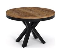 WFL GROUP Table à Manger Ronde Extensible - Table Style Loft avec Pieds en Métal - Table Style Industriel pour Le Salon Séjour - Gain de Place - Chêne Lefkas- Noir - 100 cm