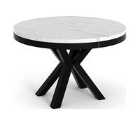 Table à Manger Ronde Extensible Style Loft - Table Industrielle Avec Pieds En Métal Noir - Gain De Place Pour Salon Et Séjour - Marbre Blanc - 120 Cm