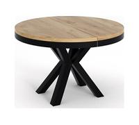 Table à Manger Ronde Extensible Style Loft - Table Industrielle Avec Pieds En Métal Noir - Gain De Place Pour Salon Et Séjour - Chêne Craft - 120 Cm