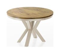WFL GROUP Table à Manger Ronde Extensible Style Loft - Table Industrielle avec Pieds Métalliques Gris-Beige Cachemire - Table Gain De Place pour Salon - Chêne Lancelot - 120 à 200 Cm