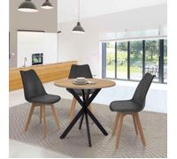 IDMarket - Table à manger ronde Alix 4 personnes pied araignée bois et noir 80 cm